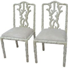 Exceptional Pair of Carved Faux Bois Branch Side Chairs
