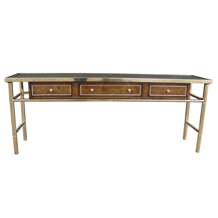 Mastercraft Amboyna Burled Wood & Brass Console