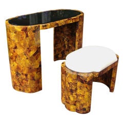 A Stunning Tortoise Shell Covered Vanity & Bench