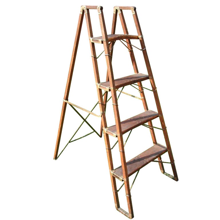 English Collapsible Mahogany Library Ladder