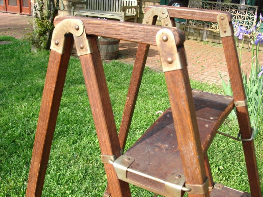20th Century English Collapsible Mahogany Library Ladder