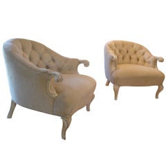 Exceptional Pair of Regency Scrolled Arm Slipper Chairs