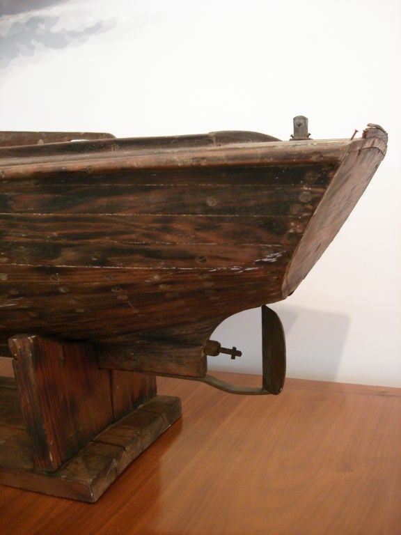 Italian Early 20th C. Wooden Boat Model on Stand