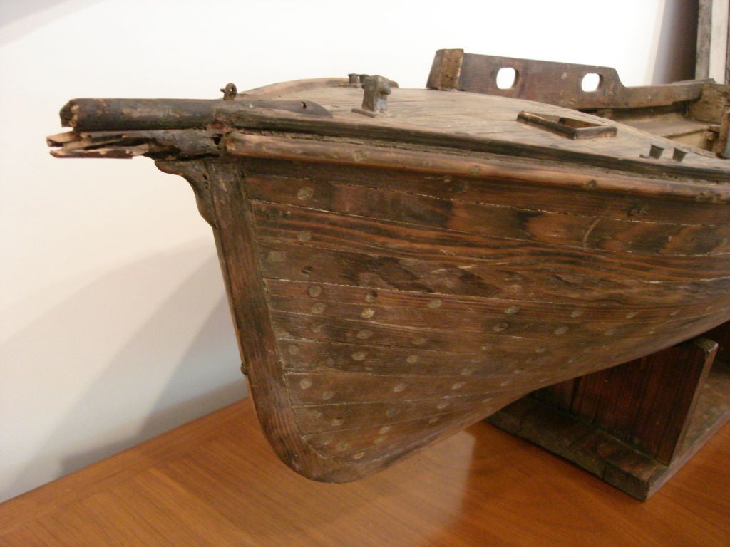20th Century Early 20th C. Wooden Boat Model on Stand