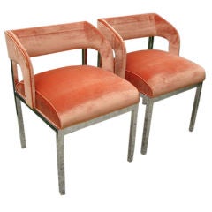 Pair of Stylish Chrome and Vintage Velvet Sidechairs