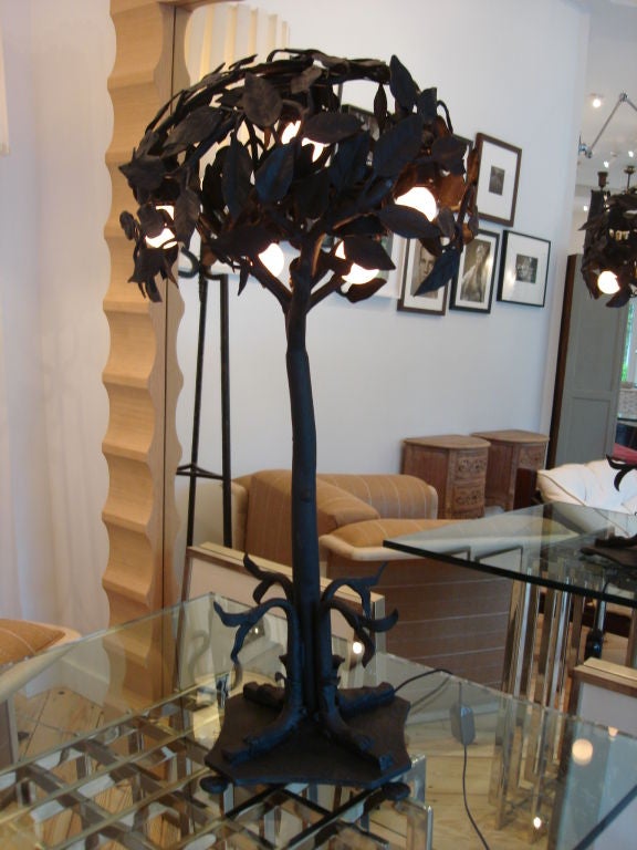 French Extremely Rare Iron Tree Table Lamp For Sale