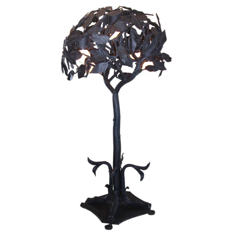 Extremely Rare Iron Tree Table Lamp For Sale