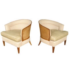 Pair of Sculptural Cane Back Club Chairs