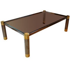 Karl Springer "Round Leg Coffee Table" in Steel and Brass