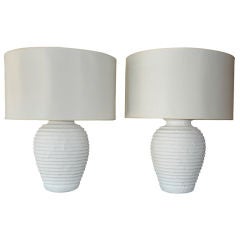 Pair of  Massive French Plaster Beehive Lamps