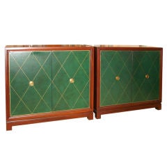 Tommi Parzinger for Charak Modern Green Leather Mahogany Chests