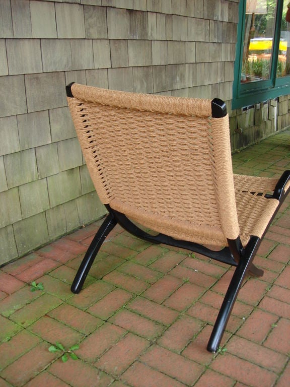 Vintage Woven Rope Folding Chair Style of Hans Wegner at 1stDibs