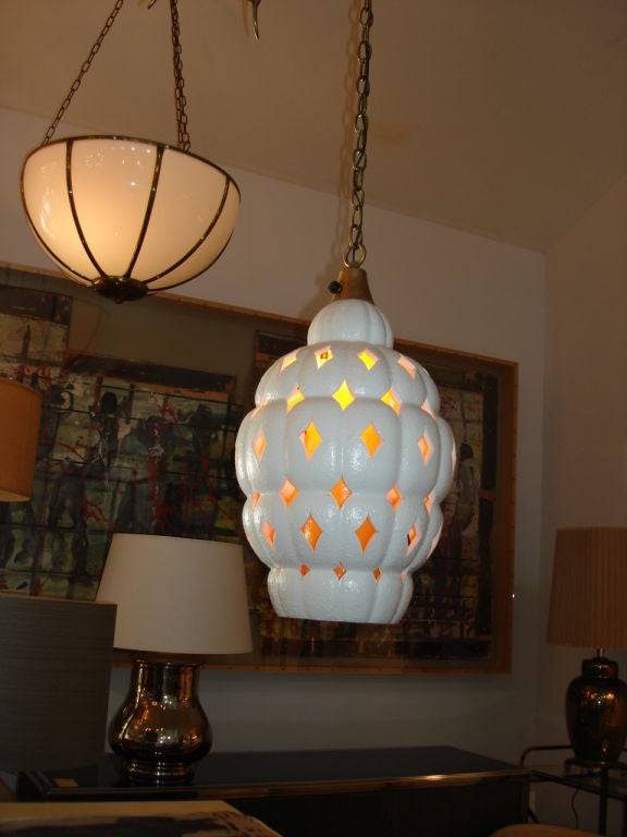 Mid-20th Century Vintage Ceramic Beehive Design Hangling Light