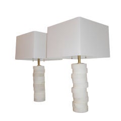 Vintage Pair of Stacked Marble Medallion Lamps