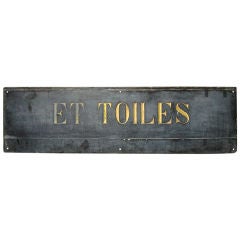 Antique 19th C. French Textile Shop Sign in Carved Gilded Black Slate
