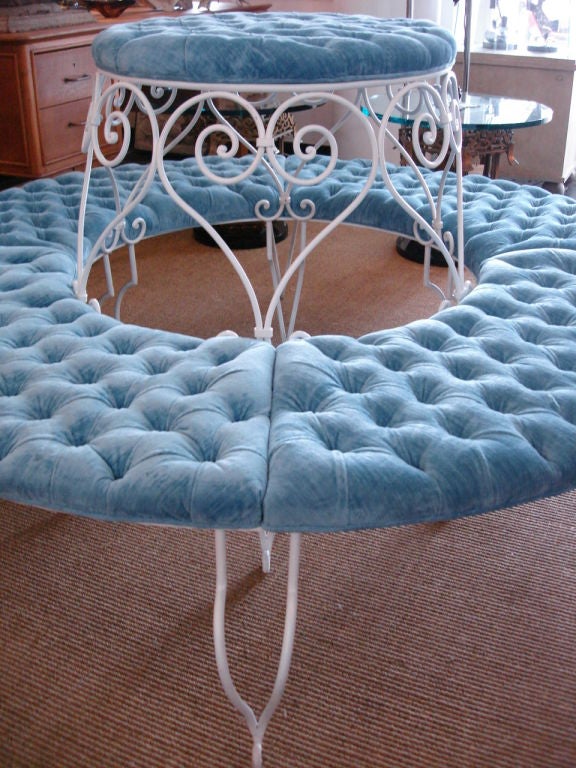 Mid-20th Century Glamorous Tufted Iron Round Bench