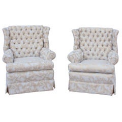 Pair of Wingback  Tufted Library Chairs