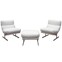 Pair of Kipp Stewart White Leather Chairs and Ottoman