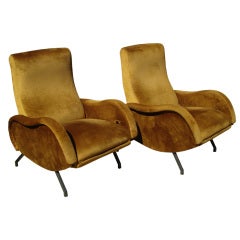 Pair of Exceptional Italian Reclining Lounge Chairs