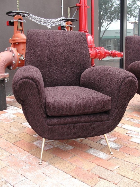 Pair of 1950's Italian Armchairs in Luxurious Plum Chenille