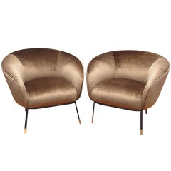 Pair of Sculptural French Barrel Armchairs
