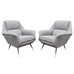 Pair of Sculptural French Winged Armchairs