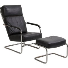 Art Deco Style Chrome and Leather Chair + Ottoman