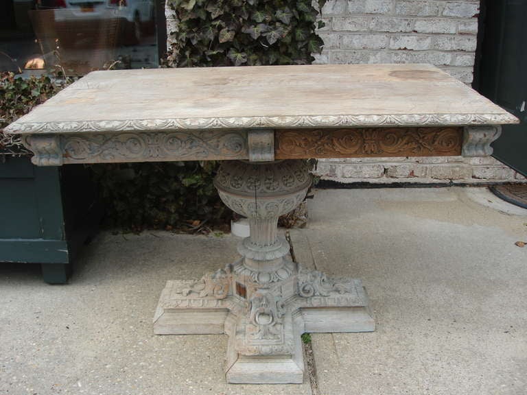 19th C. Distressed Swedish Carved Table