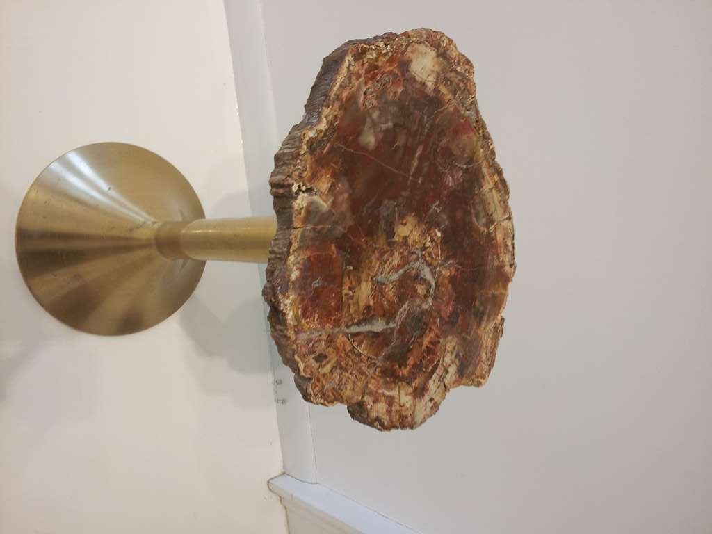 Petrified Stone Top Bronze Side Table In Excellent Condition In East Hampton, NY