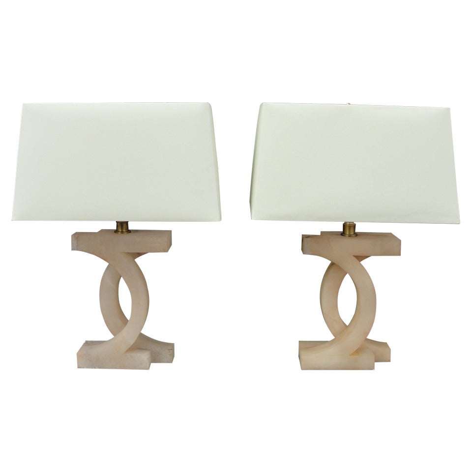 Pair of Thomas Pheasant for Baker Alabaster Table Lamps