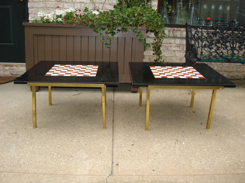 Pair of Excellent Marble Chess Top Brass Sidetables