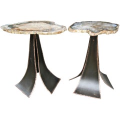 Pair of Petrified Stone-top Bronze Side Tables