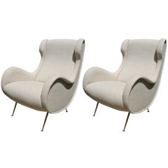 Sculptural Pair of French Winged Armchairs