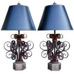 Pair of Scrolled Iron Ribbon Style Table Lamps