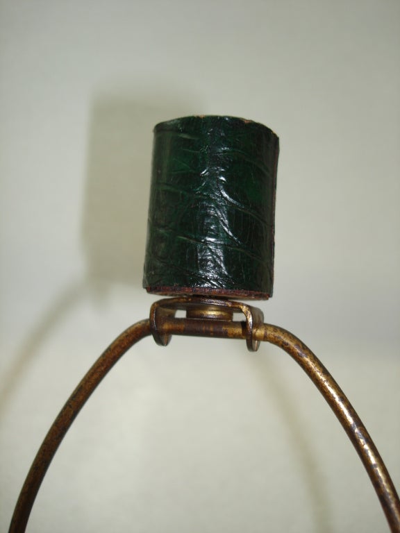 Crocodile Embossed Green Leather Lamp, Attributed to Dupre Lafon In Good Condition In East Hampton, NY
