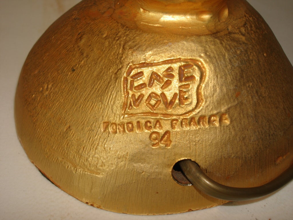 RARE heavy gilt bronze lamp of face image by Pierre Casanove for Fondica.