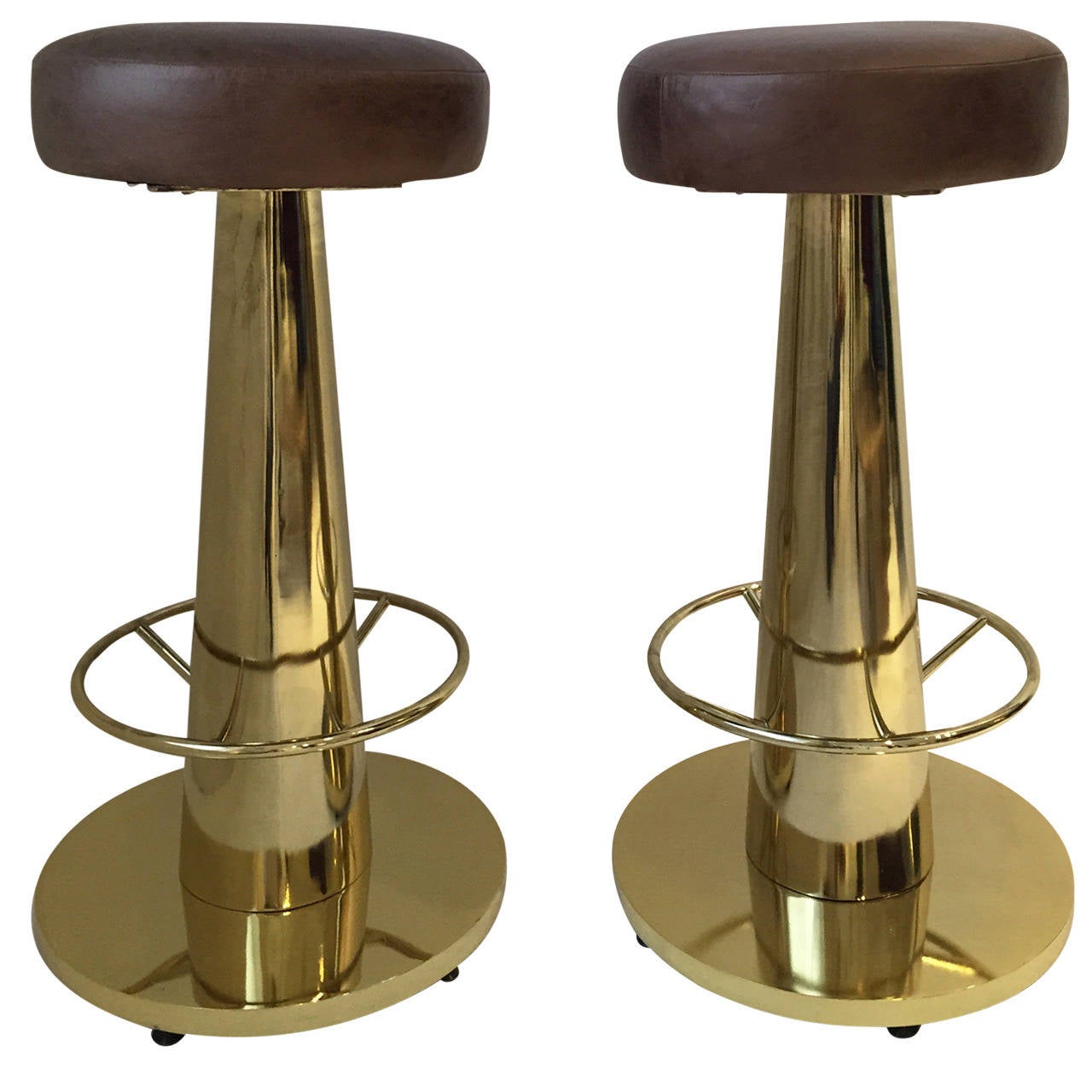 Pair of Heavy BrassPlated Bar Stools from the Delano Hotel, South