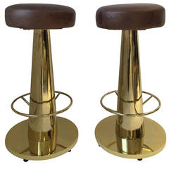 Pair of Heavy Brass-Plated Bar Stools from the Delano Hotel, South Beach