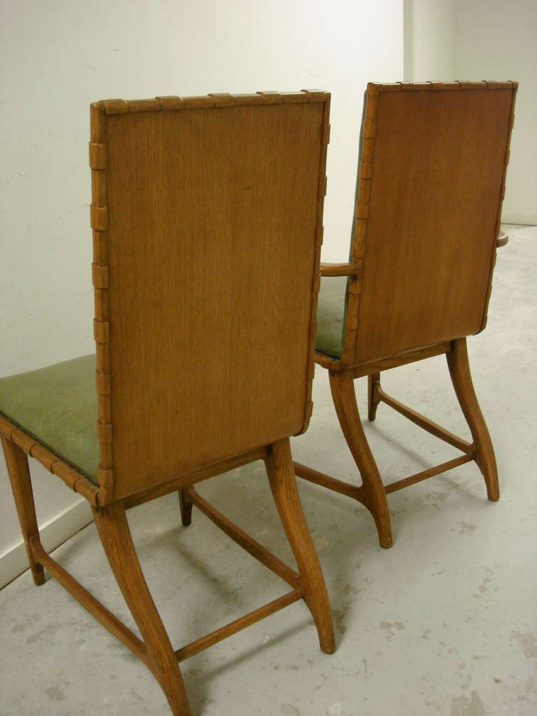 Mid-20th Century Six Leather and Oak Dining Chairs by Harold Schwartz for Romweber