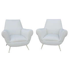 Pair of Vintage Gigi Radice White Linen Armchairs