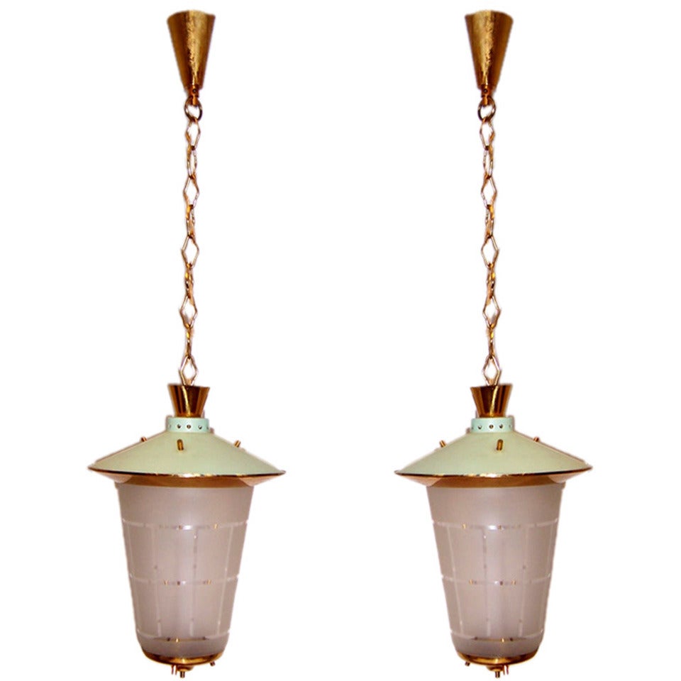 Pair of Mid-Century Italian Hanging Lanterns