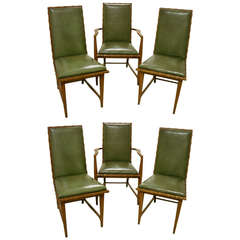 Six Leather and Oak Dining Chairs by Harold Schwartz for Romweber 5