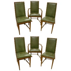 Six Leather and Oak Dining Chairs by Harold Schwartz for Romweber