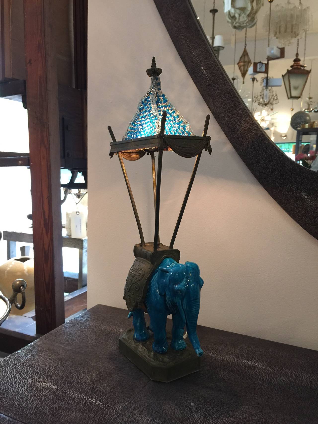 Early 20th Century Delightful English Blue Ceramic Elephant Table Lamp
