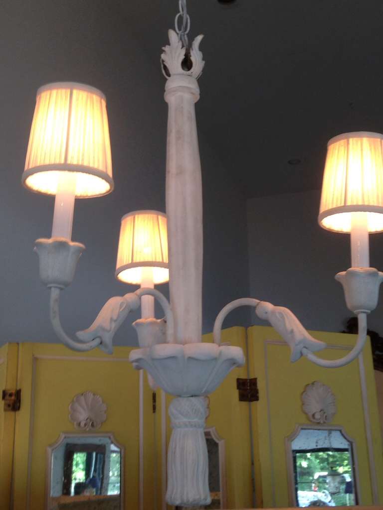 French Plaster Three-Arm Chandelier in the Style of Serge Roche 1