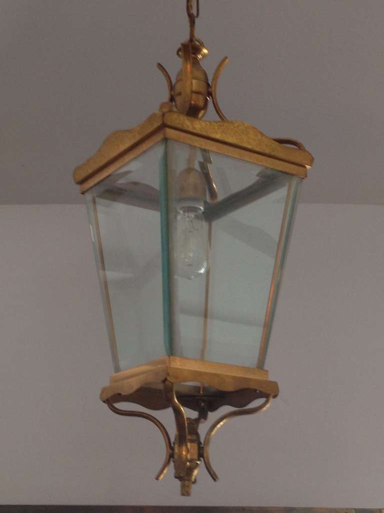 Mid-Century Modern Vintage Italian Brass Lantern Hanging Light For Sale