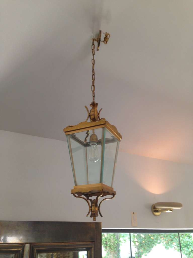 Vintage Italian Brass Lantern Hanging Light In Good Condition For Sale In East Hampton, NY