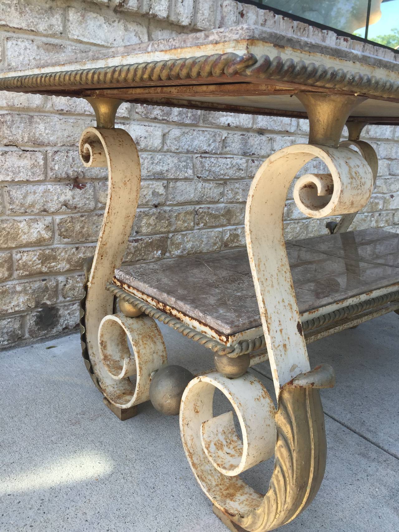 French Scrolled Forged Iron Table Gilbert Poillerat