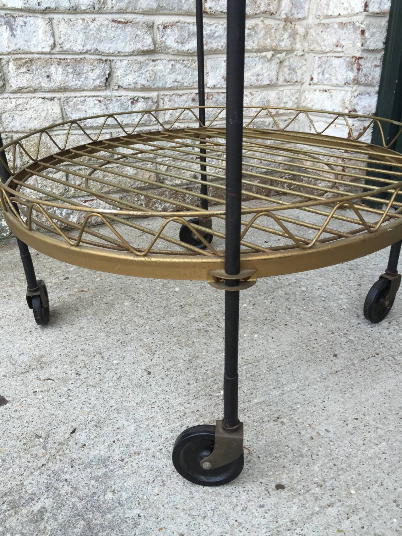 French Distressed Round Two-Tier Rolling Bar Cart In Good Condition In East Hampton, NY