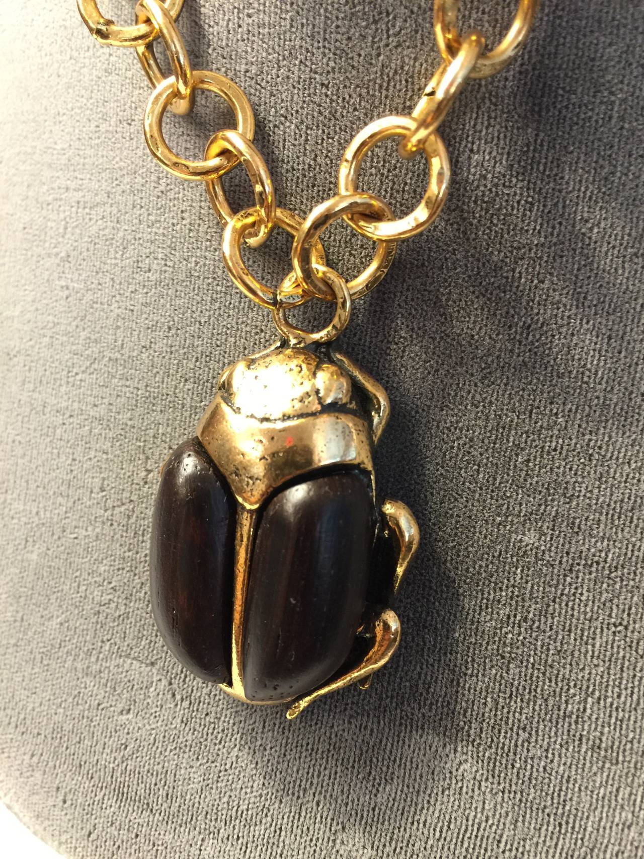 Beautiful Scarab Runway Necklace in Bronze and Ebony In Excellent Condition In East Hampton, NY